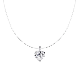 S925 sterling silver heart zircon mermaid tear necklace with transparent fishing line