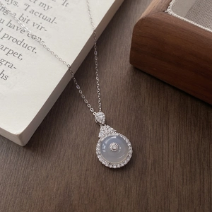 S925 Sterling Silver New Chinese Style White Chalcedony Peace Buckle Pendant Necklace For Women Elegant Zirconia Jewelry