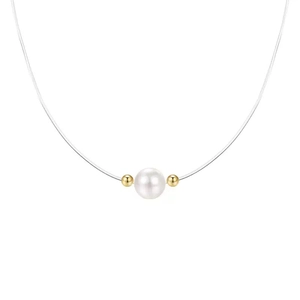 Minimalist S925 silver necklace with high-gloss pearl on a floating invisible wire