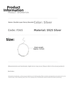 Detail specifications for S925 sterling silver double layer star bracelet 16+3cm length