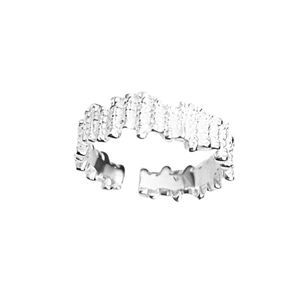 S925 sterling silver open ring with irregular rock texture and minimalist aesthetic