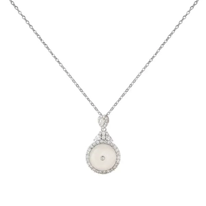 Elegant S925 sterling silver necklace with white chalcedony pendant and sparkling zircon halo