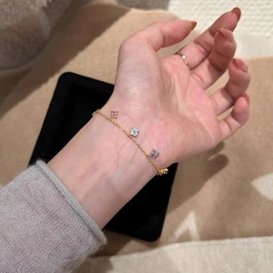 Bracelet Trèfle à Quatre Feuilles en Argent Sterling S925 pour Femmes Zirconia Coloré Incrusté Fleur Élégante Française Bijoux Plaqué Or