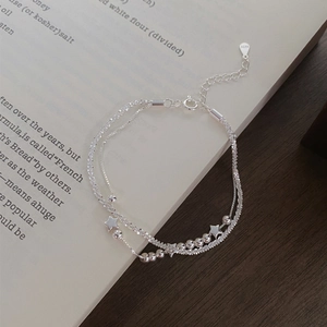 S925 Sterling Silver Double Layer Star Bracelet For Women Sparkling Beads Pentagram Chain Adjustable Fashion Jewelry Gift