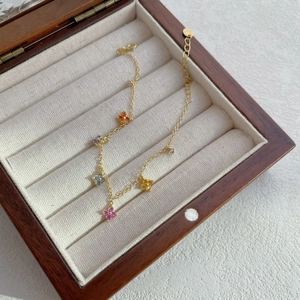Bracelet trèfle élégant en argent S925 avec fleurs en pierres précieuses colorées