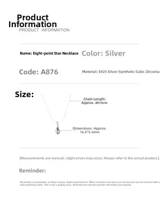 Detailed size specifications for S925 sterling silver drop pendant with star inlay