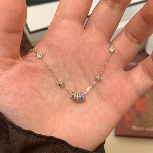 Collana in Argento Sterling 925 Con Cerchio Arcobaleno Zirconia Per Donna Pendente Tondo Incastonato in Zirconia Catena Clavicola