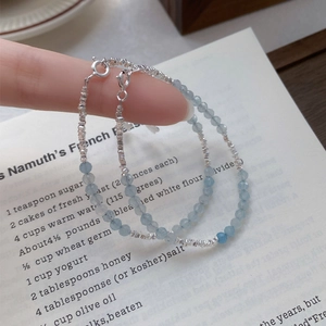Bracciale di Perle in Acquamarina Naturale Argento Sterling 925 da Donna Minimalista Pendente a Cuore Regolabile Gioiello di Moda