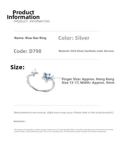 Details zum S925 Silberring mit blauem Stern, 9mm Breite und Zirkonia-Verzierung