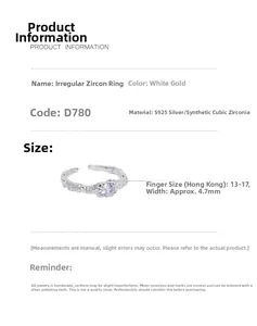 Detail view of S925 sterling silver irregular zircon ring showing 4.7mm width and size info