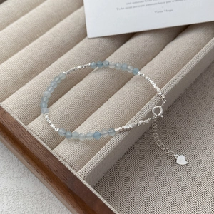 Elegante bracciale in argento sterling S925 con perle di acquamarina sfaccettate azzurre