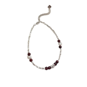 Elegant S925 sterling silver beaded bracelet with garnets and natural pearls