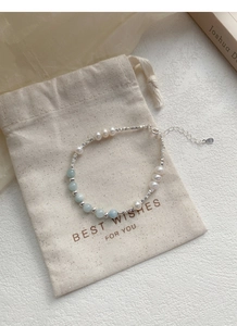 Détails du bracelet en argent S925 avec perles naturelles et pierres d'aigue-marine bleue