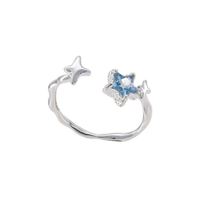 Verstellbarer 925 Silberring mit unregelmäßiger Schiene und blauen Zirkonia Sternen