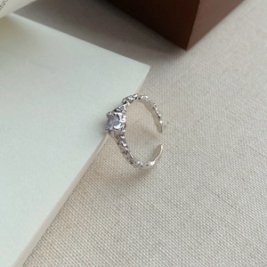 Textured S925 sterling silver irregular open ring with a sparkling round zircon stone