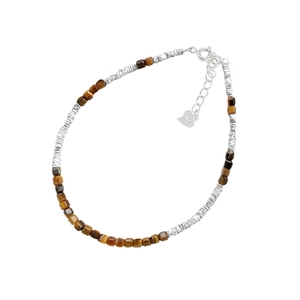 S925 Sterling silver beaded bracelet with natural tiger eye stone and heart pendant