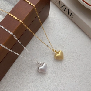 925 Sterling Silver Heart Pendant Necklace Minimalist Brushed Metal Texture Clavicle Chain Jewelry For Women Daily Style Gift