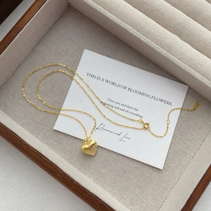 Exquisite S925 sterling silver brushed gold heart pendant necklace with fine link chain