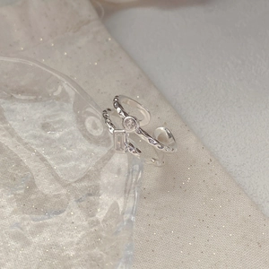 Anello a doppio strato in argento sterling S925 con zirconi rotondi e rettangolari