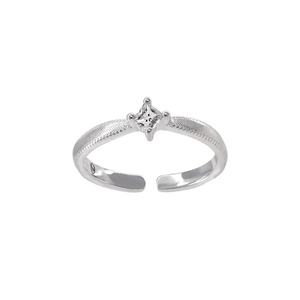 S925 sterling silver square zircon ring with feather texture and adjustable open band