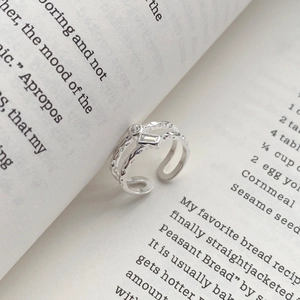 Anello a doppio strato in argento sterling S925 con zirconi rotondi e rettangolari