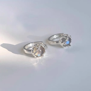 S925 Sterling Silver Moonstone Hoop Earrings Minimalist Natural Stone Huggie Earrings For Women French Retro Silver Jewelry