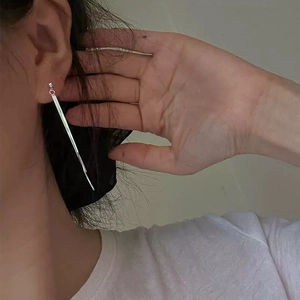 Minimalist S925 sterling silver long tassel chain bar earrings for women with small beads