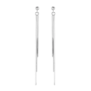 Minimalist S925 sterling silver long chain tassel drop earrings with round stud design