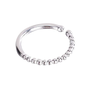 Minimalist S925 sterling silver open ring featuring a unique smooth and beaded asymmetric design