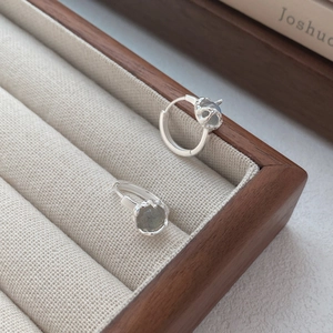 Elegant S925 sterling silver hoop earrings with natural moonstone in lava design