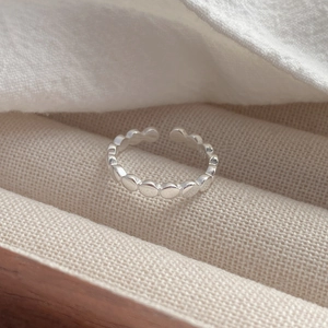 Bague ouverte minimaliste en argent sterling S925 avec texture de perles rondes