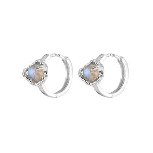 S925 sterling silver hoop earrings featuring blue glowing moonstones with handcrafted design