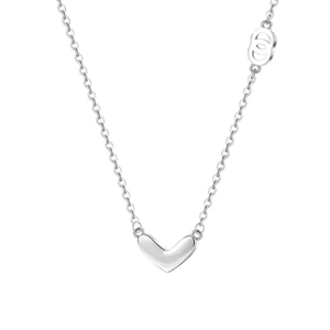 S999 sterling silver minimalist heart necklace with double ring pendant on white background
