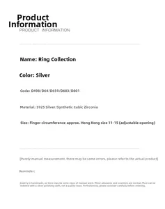 Specificaties voor S925 zilveren verstelbare ringen met zirkonia en maatinformatie