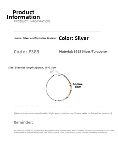 Detail view of S925 silver bracelet with colorful tourmaline beads and 3mm size specs