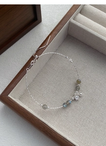 Detailed macro view of S925 sterling silver chain with labradorite beads and star charm