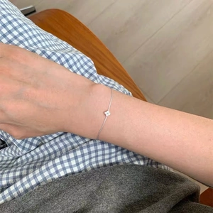 S925 Sterling Silver Four Leaf Clover Bracelet Light Blue Hand Woven Cord Zirconia Flower Pendant Adjustable Jewelry For Women