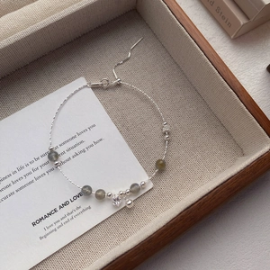Elegant S925 sterling silver beaded bracelet with moonstone and star charm for women