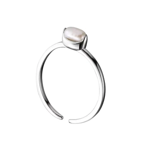 Minimalist S925 sterling silver open ring featuring a delicate natural oval white pearl