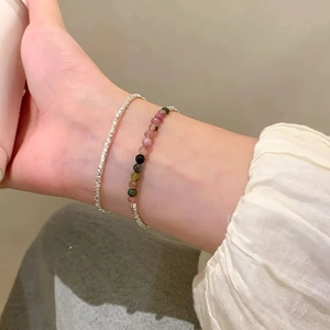 925 Sterling Silver Colorful Tourmaline Beaded Bracelet For Women Handmade Minimalist Geometric Hand Jewelry Light Luxury Gift