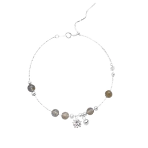 S925 sterling silver beaded bracelet with moonstone beads and zircon star pendant