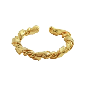 Minimalist gold braided rope ring with adjustable open band and polished finish