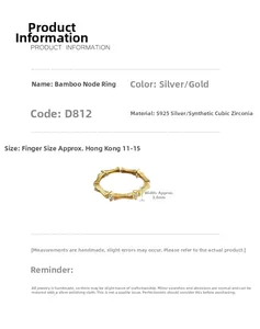 Detailed chart of S925 sterling silver bamboo ring showing 3.6mm width and zircon stones