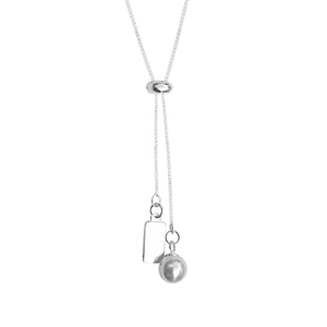 Elegant S925 silver necklace with adjustable box chain, metal bar and gray pearl pendant