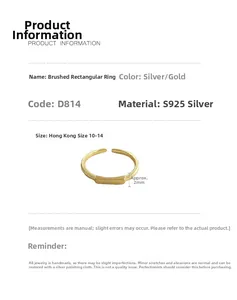 Detailed view of S925 sterling silver rectangular brushed gold ring with adjustable band