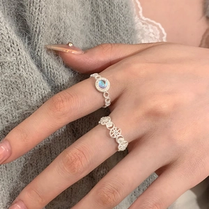 Anello Aperto in Argento Sterling S925 Con Pietra di Luna Per Donna Anello Regolabile Geometrico Cavo Ondulato Gioielli Minimalisti