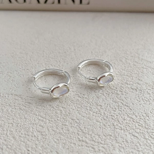 S925 sterling silver hoop earrings featuring oval iridescent rainbow moonstone charms