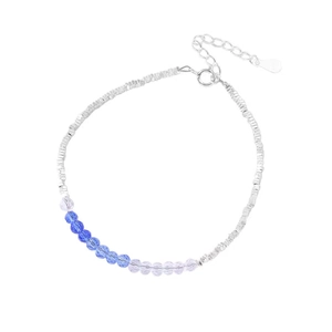 S925 sterling silver beaded bracelet with irregular blue and purple crystal stones