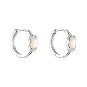 Elegant S925 sterling silver hoop earrings featuring moonstone floral charm details