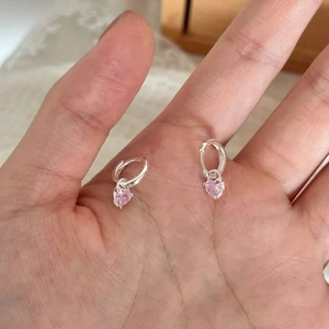 Boucles d'Oreilles Créoles en Argent Sterling S999 Cœur Rose Zirconia pour Femmes Minimaliste Pendentif Bijoux Cadeau